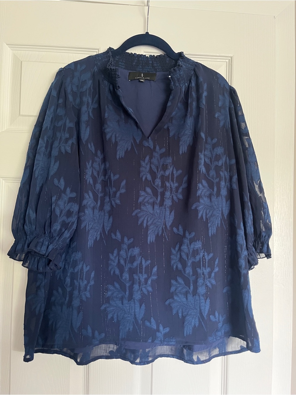 Navy Floral Jacquard Blouse